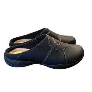 Clarks Roseville Faye Clogs Black Leather Slip On Mules Size 9 Comfort Shoes